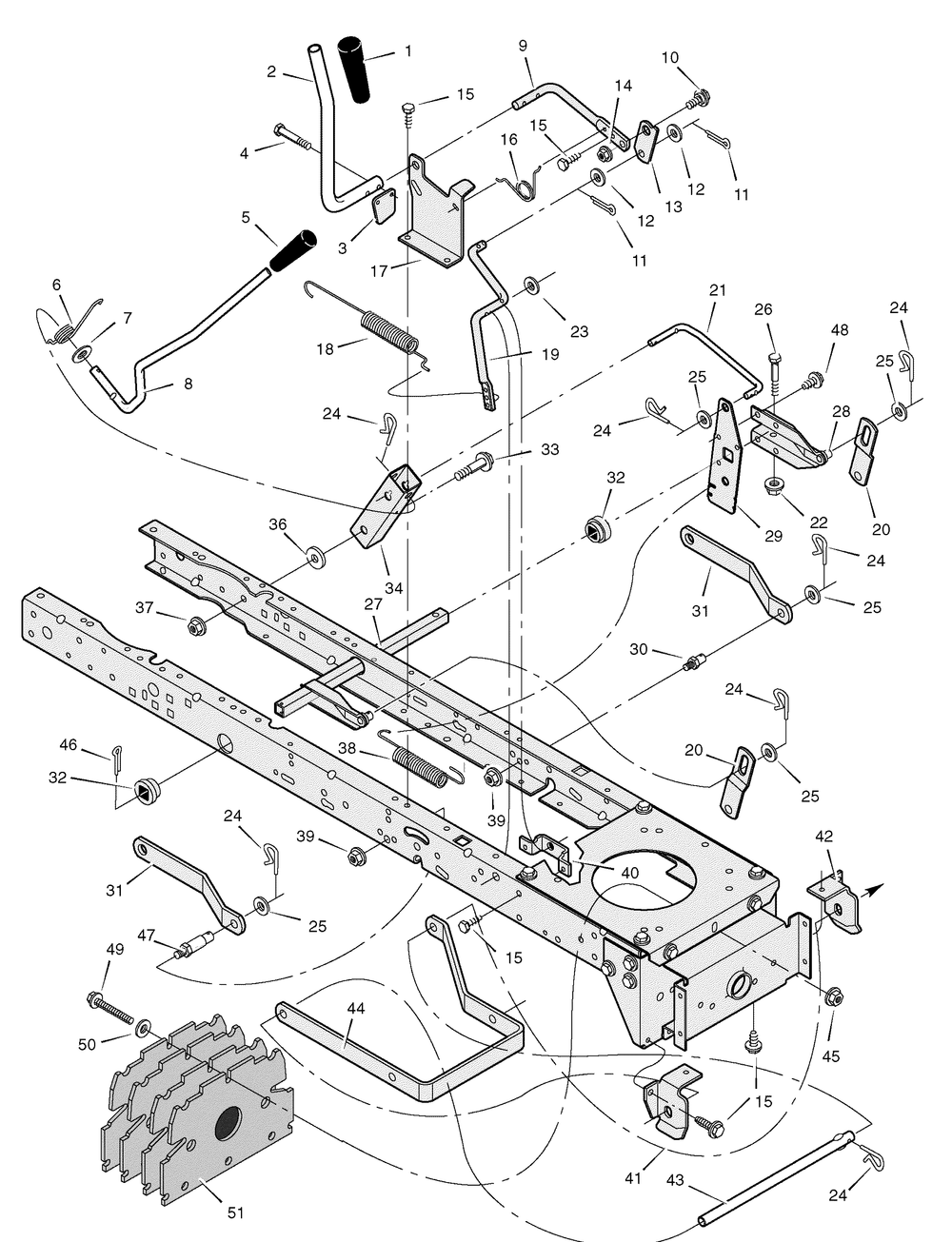Mower Housing Suspension Diagram and Parts List for 312006X50B 2006 Briggs and Stratton Lawn Tractor
